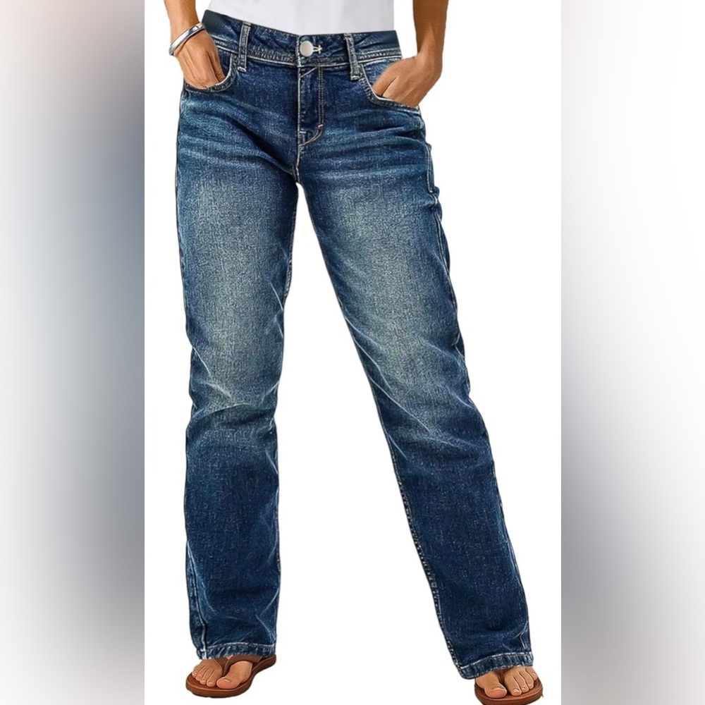 Flamingals Straight Leg Boyfriend Jeans for Women Trendy Mid Rise Wash Stretchy - Picture 3 of 11